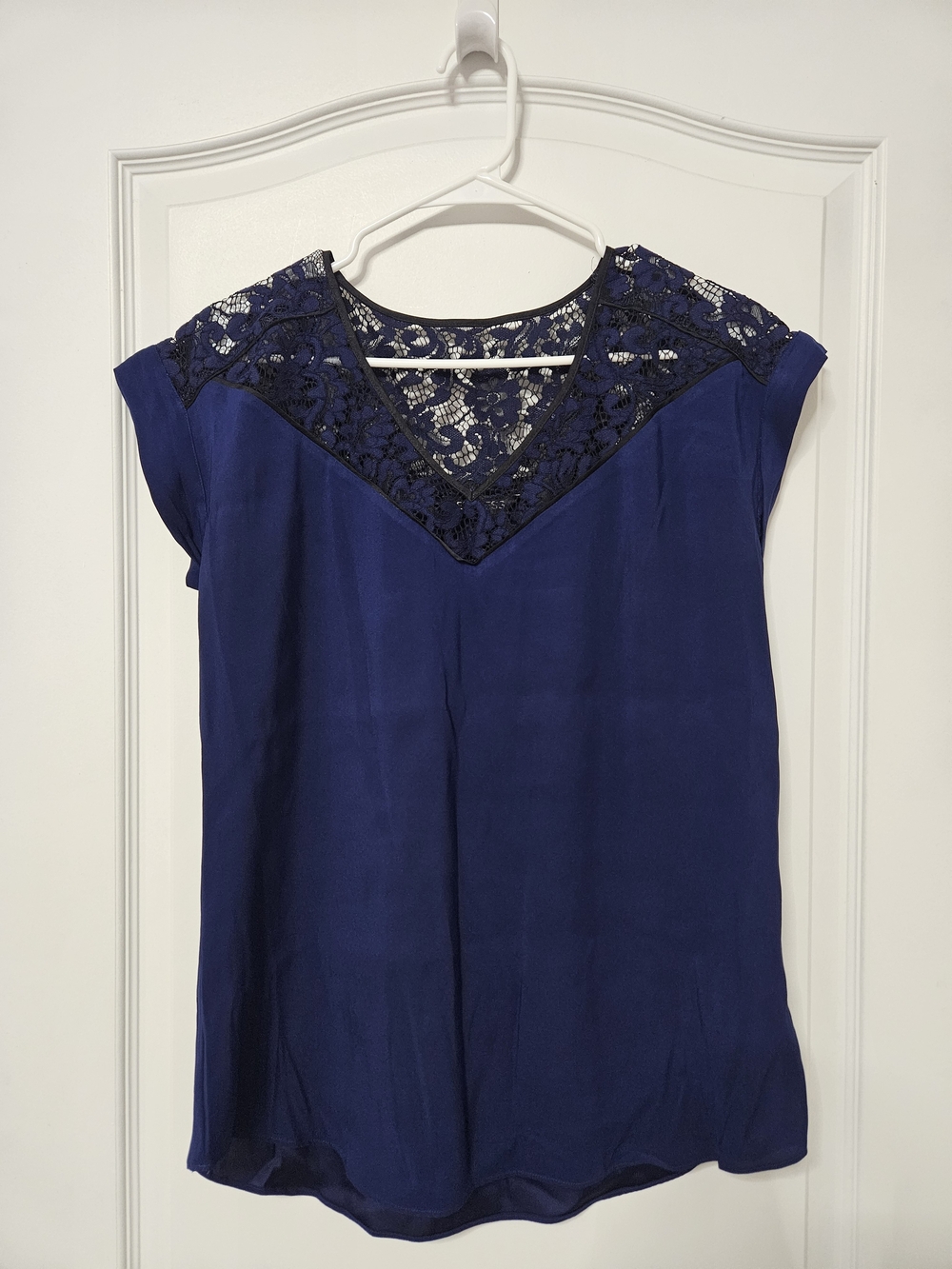 Express Royal Blue Lace V-Neck Cap Sleeve Blouse